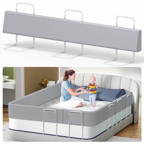 Kidsbuddy 180CM Sponde Letto Bambini, Barriera Letto Bambini Anticaduta,Altezza Regolabile,Facile da Montare,Protezione da Caduta,Barriera di Sicurezza Letto per Bambini,1PCS,Grigio