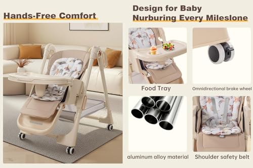 Image of Nine point nine PU Leather Highchair, Adjustable Baby High Chair, High Chairs for Babies and Toddlers, Easy to Fold Baby Chair (X8122 Deep Grey)