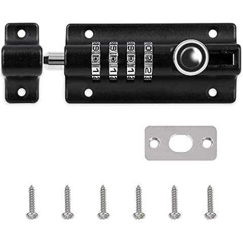 Combination Locking Bolt, ProChosen 4 Digit Sliding Lockable Padbolt Heavy Duty Sliding Lockable Padbolt Waterproof 12cm Black Stainless Steel Silded Door Latch for Wooden Gates Cover