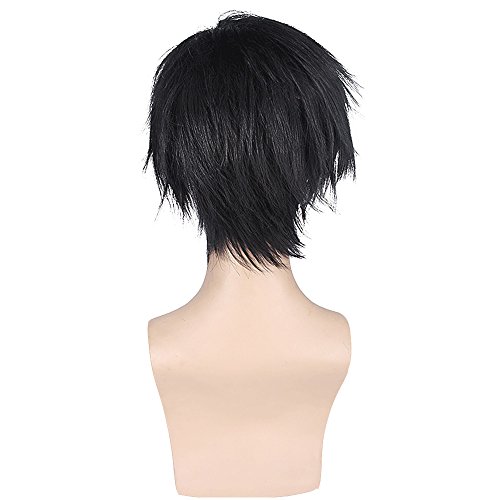 BERON 12" Men Womens Short Straight Anime Cosplay Wig Rose Net with Wig Cap BN002-7(Black)