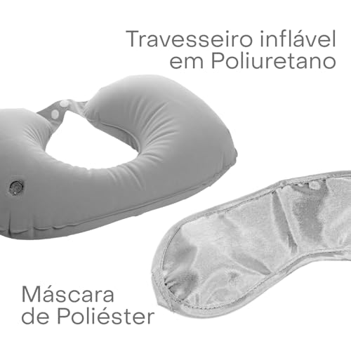LYOR - Kit Viagem com Travesseiro Inflável de Poliuretano, Plug para Ouvidos e Máscara de Poliéster