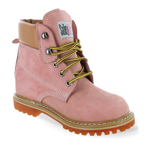 Image of Safety Girl Steel Toe Boots for Women - Pink - 7M | Water Resistant Women's Fusion Work Boots | Leather Work Boots | Rugged Goodyear Welt Construction | Oil Resistant Outsoles & Cushioned Insoles