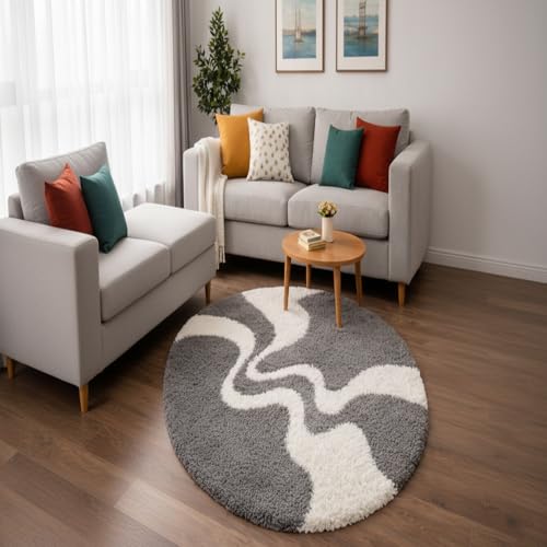 Image of Vintage Threads (Grey 3D 6x6 Ft Shaggy Carpet for Living Room & Bedroom | Ultra Soft Plush Long Pile Rug | Thick Fluffy 3D Modern Floor Carpet | Cozy Luxury Home Decor Rug