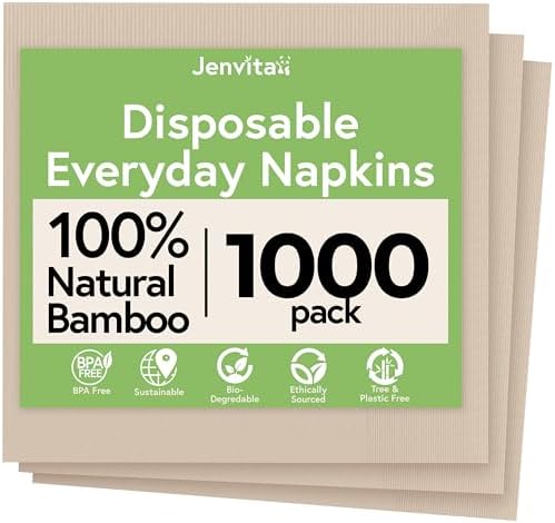 Jenvita Everyday 100% Bamboo Compostable Napkins Disposable (1000...