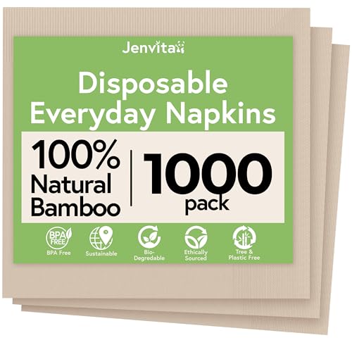 Ibambo 1000 Pack (4 Boxes of 250) Bamboo Everyday Napkins - 2-Ply Ecofriendly Lunch & Dinner Napkins - Bamboo Napkins for Events & Occasions - 6.5x6.5 Inch Folded Disposable Compostable Napkins