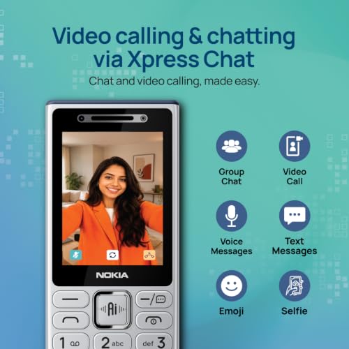 Image of Nokia 210 4G DS Keypad Mobile Phone | Video Calling & Chatting via Xpress Chat Compatible with Smartphones | Dedicated AI Button | Long Lasting Battery| Cloud Phone Apps | 1‑Year Replacement | Silver