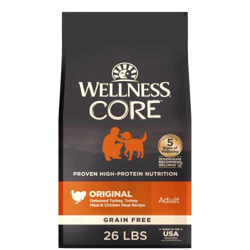 Wellness CORE Adult Dry Dog Food, Grain Free Kibble, Natural, High Protein, Turkey and Chicken Recipe, 26 lb Bag