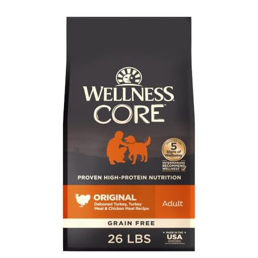 Wellness CORE Adult Dry Dog Food, Grain Free Kibble, Natural, High Protein, Turkey and Chicken Recipe, 26 lb Bag