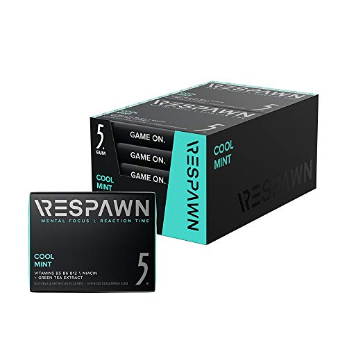 RESPAWN by 5 Sugar Free Focus Chewing Gum: 15 Sticks (10 Pack) - For Gamers. By Gamers - Cool Mint