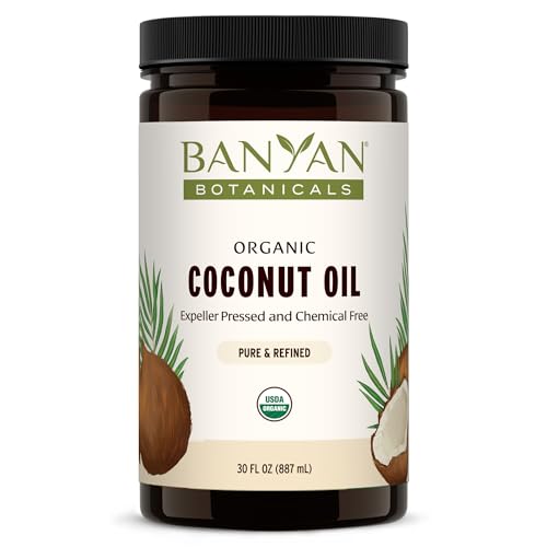 Banyan Botanicals Coconut Oil – Expeller Pressed Organic Coconut Oil – Massage Oil for Naturally Hydrated Skin and Hair – 30 oz – Refined, Non GMO, Sustainably Sourced