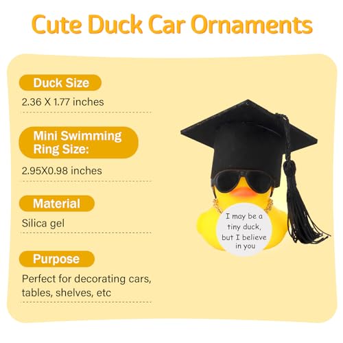 Image of wonuu Graduation Rubber Duck Car Ornament, Cool Car Dashboard Decorations, Funny Car Accessories for Graduation Gift, Black