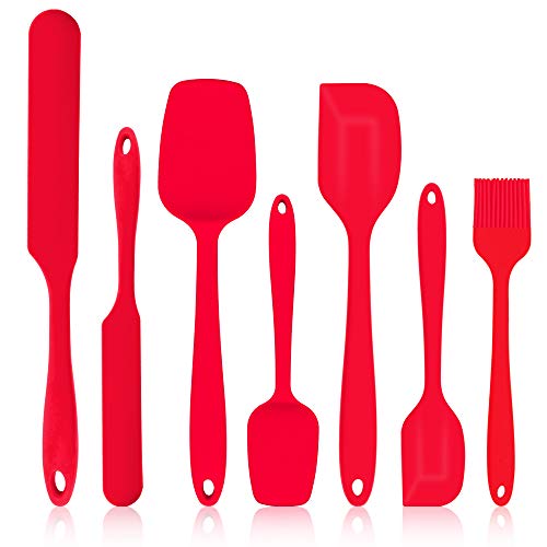 Silicone Spatula Set, P&P CHEF 7 Pcs Red Heat-Resistant Rubber Spatulas Baking Utensils