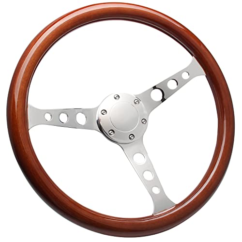Top10 Racing 380Mm 15" Inch Classic Nostalgia Style Wood Grain Steering Wheel Slotted 3 Spoke Steering Wheel Riveted Light Wood Grip With Horn Button (3 Holes Of Spoke) #TOP6