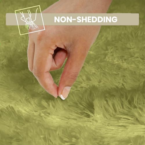 Tapis de Salon Moelleux Vert 330x350 cm Ne Perd Pas Ses Poils Dessus Pelucheux pour Grand Espace