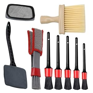9Pcs Car Cleaning Brush Kit Car Detailing Brushes Set Long Reach Windscreen Cleaner Interior & Exterior Cleaning Kit for Automotive Trim Wheel Rim Engine Air Vents