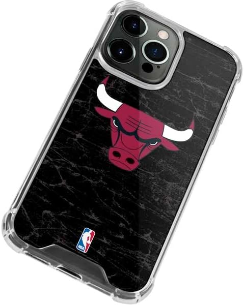 Skinit Clear Phone Case Compatible with iPhone 14 Pro - Officially Licensed NBA Chicago Bulls Black Distressed Design