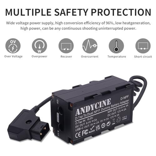 ANDYCINE D TAP Type P vers F970 DC Coupleur Dual Side D vers NPF Adaptateur avec double sortie CC et sortie USB-C – vue 6