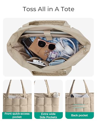 Image of BAGSMART Expandable Tote Bag for Women, Puffer Work Tote Handbag, Quilted Carry On Bag for Travel Gym