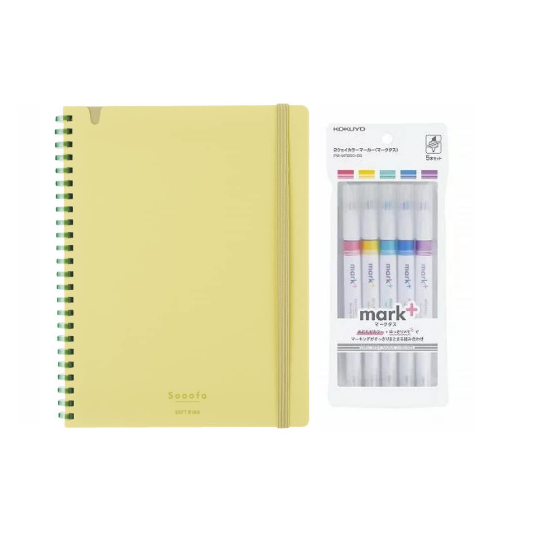 Cahier anneaux souples Kokuyo Sooofa A5 5 pièces quadrillé 4mm avec marqueurs
