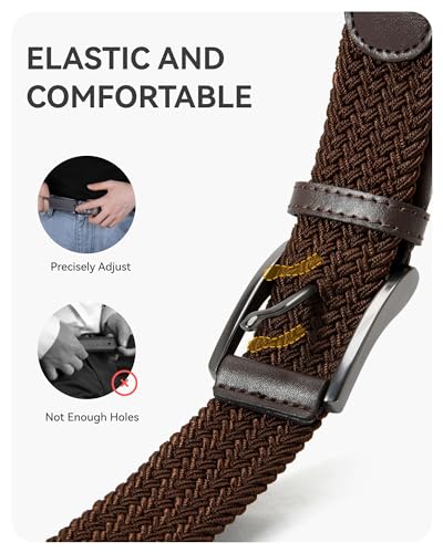 Image of CHAOREN Mens belt - Braided Stretch Golf Belt for Men 1 3 /8 inch inch- Gift for Golf Pants Casual Shorts Jeans, Gun Metal / Brown