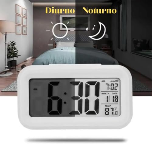 Relógio Digital de Mesa Despertador Inteligente Mini com Sensor de Temperatura Cabeceira Premium Min