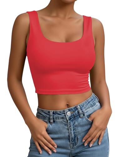 Débardeurs sans manches femme col en u haut court sport rouge