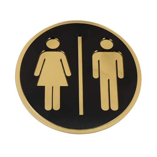 Image of Men & Women Round Acrylic Signage Sticker - Self Adhesive Black Gold Restroom Sign for Office, Cafe, Hotel, Restaurant & Commercial Spaces - Waterproof Premium Label