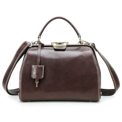 Image of CONTACTS Doctor Bag Purse for Women Luxury Leather Handbag with Lock Shoulder Bag Vintage Top Handle Bag