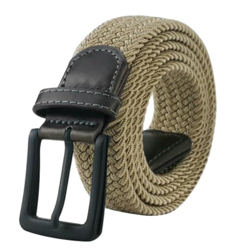 Men'S Black Buckle Braided Belt Casual Elastic Canvas Stretch Belt Breathable Versatile Nylon Belt-Khaki-120Cm