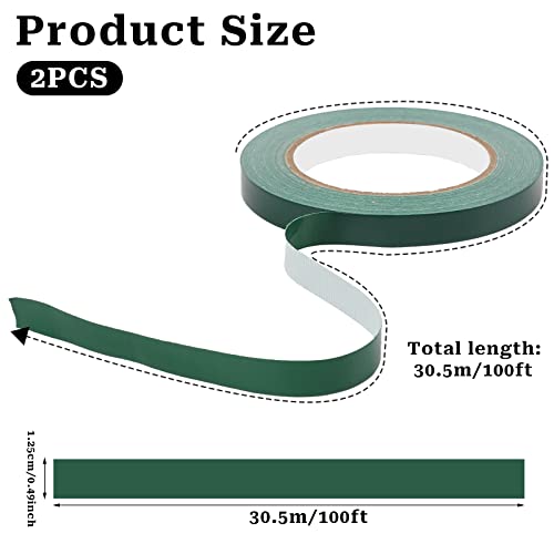 2 Roll Floral Tapes Flower Wrap Tape, 1/2" Wide Waterproof Florist Tape Green Floral Tape For Bouquet Stem Wrapping Flower Arranging Floral Craft, 33.4 Yd/Roll #TOP1
