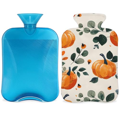 Hot Water Bottle with Soft Cover,2L Abstract Pumpkin Hot Water Bag for Hot and Cold Compress, Hand Feet Warmer, Magic Pumpkin Rubber Hot or Cold Water Bottle Halloween Christmas Decorations