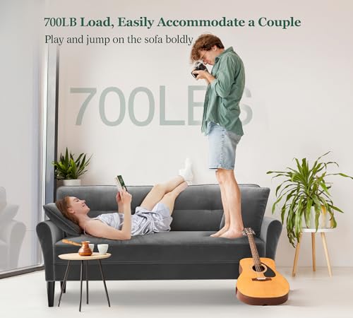 Domusensus 3 Sitzer Sofa Klein, 175 cm Kleines Sofa 3 Sitzer, Bequemes Kleines Sofas für Jugendzimmer, 3 Minuten Schnelle Montage ohne Werkzeug, Modernes Couch Klein für Wohnung oder Büro, Grau
