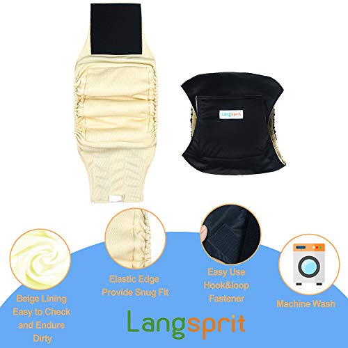 Image of Langsprit Male Belly Bands for Dogs (Pack of 3) - High Absorbing Dog Wraps Male Washable - Reusable Dog Diapers (Black, Large)