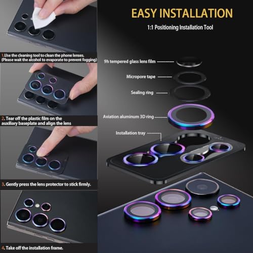 Image of Camera Lens Protector Compatible with Galaxy S24 Ultra | 9H Tempered Glass Camera Lens Guard | HD Clear Scratch Resistant Lens Cover | Case Friendly | Easy Installation Silver
