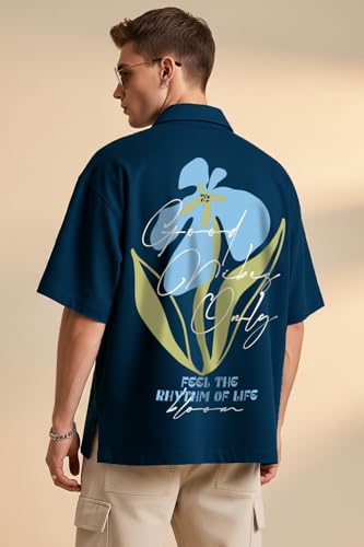 Image of Veirdo Mens Graphic Print Shirt | Comfortable Cotton Fabric | Oversized, Half Sleeve | Casual Wear