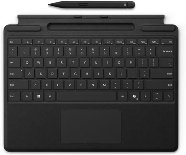 Microsoft Surface Pro Keyboard with Pen Storage and Slim Pen 2, for Surface Pro 11, 9 and 8, Instant Copilot, 4,096 Pressure Levels, Zero Force Inking, Alcantara Material, Magnetic, Black