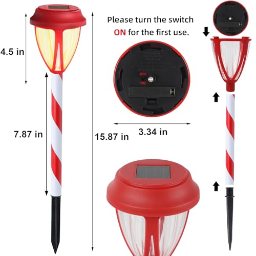 Dynaming Pacote com 10 luzes solares de jardim de Natal, marcadores de caminho de bengala doce alime