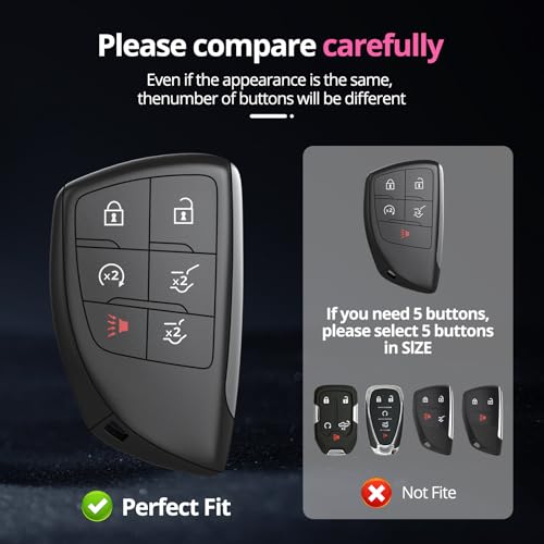 Image of for Chevy Key Fob Cover with Keychain.TPU Keyshell No Screws Required for Installation. Compatible with 2021-2025 Silverado Sierra Tahoe GMC Yukon Suburban Denali(Sakura Pink-6 Buttons, 6-Buttons)