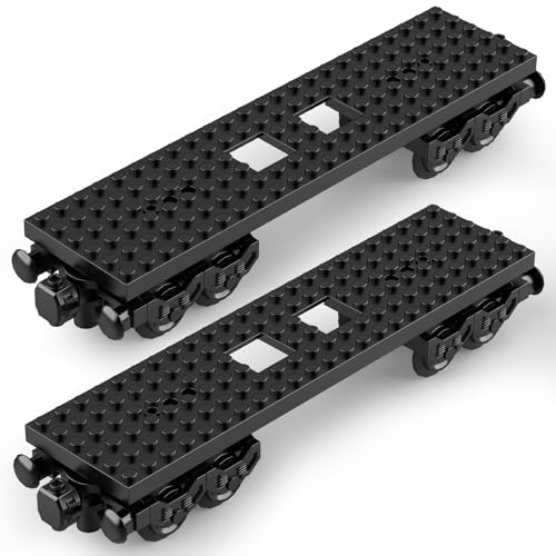 2 Stück Zugwaggon Bausteine Bausatz,City Zug Schienen Bausteine Set City Zug Eisenbahn Güterzug Zubehör,Erweiterungsset Gleise Kompatibel mit dem Marktführer Modell Geschenk für Junge Menschen