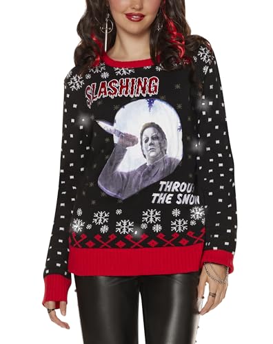Spencer’s Michael Myers Light-Up Slashing Through The Snow Christmas Sweater | Light-Up Christmas Sweater