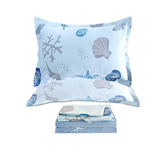 FADFAY Nautical Bedding Sheet Set Full Coastal Bedding Beachy Premium 100% Cotton Super Soft Hypoallergenic Popular Deep Pocket Fitted Sheet 4-Pieces:1 Flat Sheet & Fitted Sheet & 2 Pillowcase