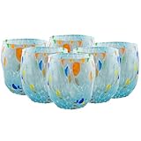 MurArt Verres de Murano Lot de 6 verres de 400 ml Collection Vagues en verre soufflé à la main en fabrication artisanale Made in Italy (Celeste, verres 6 pièces)