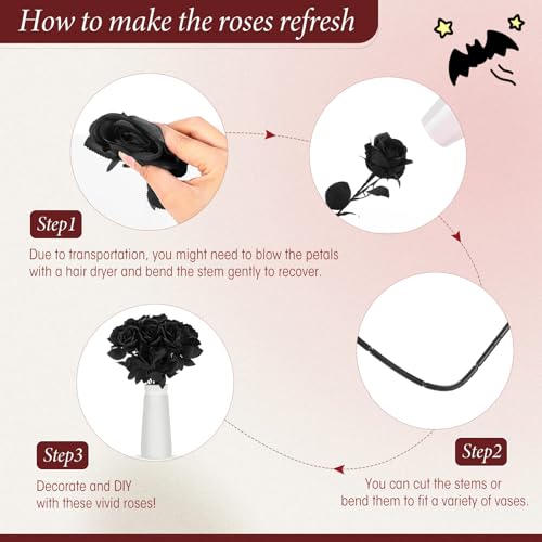 Hotop 40 Pcs Rose Artificial Flowers Bulk with Long Stem,Realistic Silk Fake Roses Bouquet for Home Wedding Centerpieces Party Table Decoration Valentines Gifts(Solid Black) by Hotop - Image 3