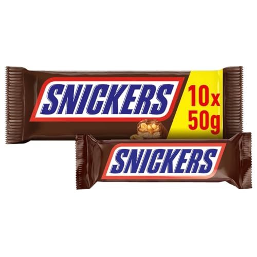 Snickers Snickers Chocolate Bars with Peanut and Caramel - Pack of 10 Bars - 500 g