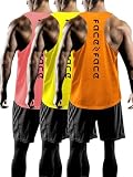 Tank Tops Men Y-Back Muscle 3 Pack Dry Fit Sleeveless Workout Tank Tops for Men Mesh Material Running Gym (US, Alpha, Large, Regular, Regular, Orange,Yellow,Pink)