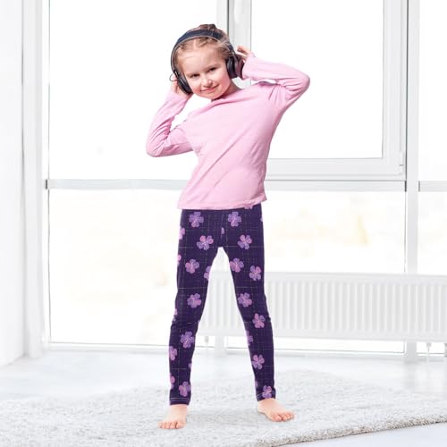 ALAZA Girls' Leggings Children's Yoga Pants Skinny Printed Dance Purple Hibiscus Flower Comfortable 4T3