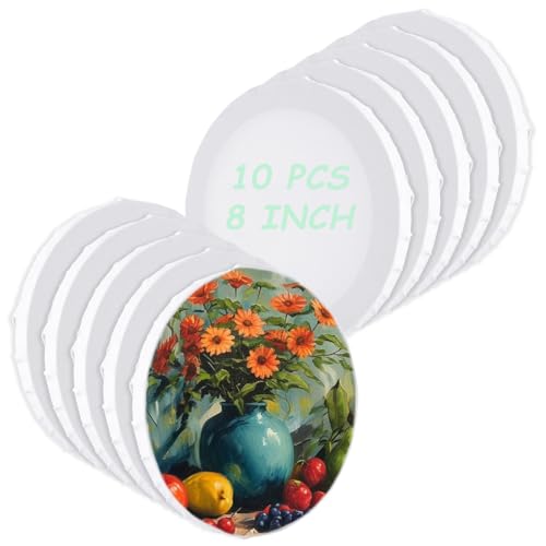 LOPYXBR 10 PCS Round Canvas Boards for Painting 8 Inch Circle Canvas Panel Round Stretched Canvas Blank Canvas White Round Paint Canvas for Oil Acrylic Gouache Crafts