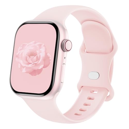 Sycamond Silicone Band Compatible with Apple Watch 41mm 40mm 42mm 38mmm Replacement Sport Strap Wristband for iWatch Series 11 10 9 8 7 6 5 4 SE Ultra 3 2 1 Women Men S/M Light Pink
