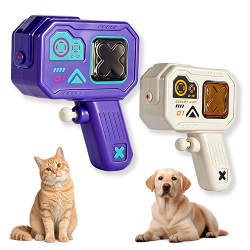 2 Pack Pet Training Water Gun for Cats & Dogs Silicone Sealing Plug Refill Design Helps Reduce Leaks Up to 400 Sprays Futuristic Compact Squirt Gun for Scratching Barking & Behavior Training