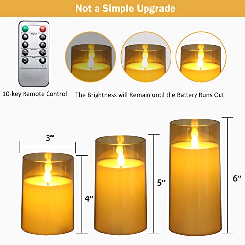 Fo32Won Amber Led Flameless Battery Operated Candles With Remote Timer, Acrylic Flickering Electric Pillar Candles Controlled By 1*Aa Battery, Set Of 3 Candles Battery Operated With 3D Flame #TOP2